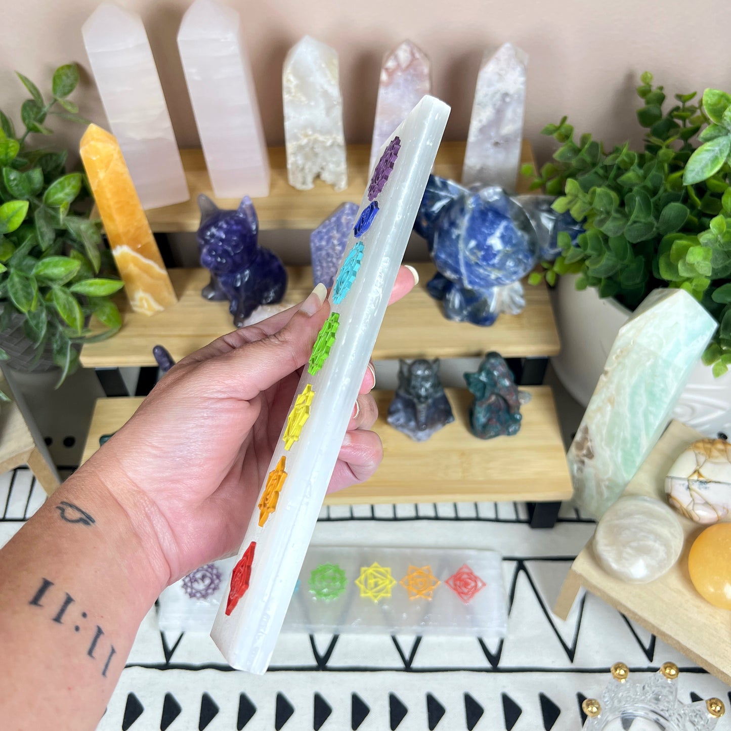 Selenite Flat Tray with 7 Chakras