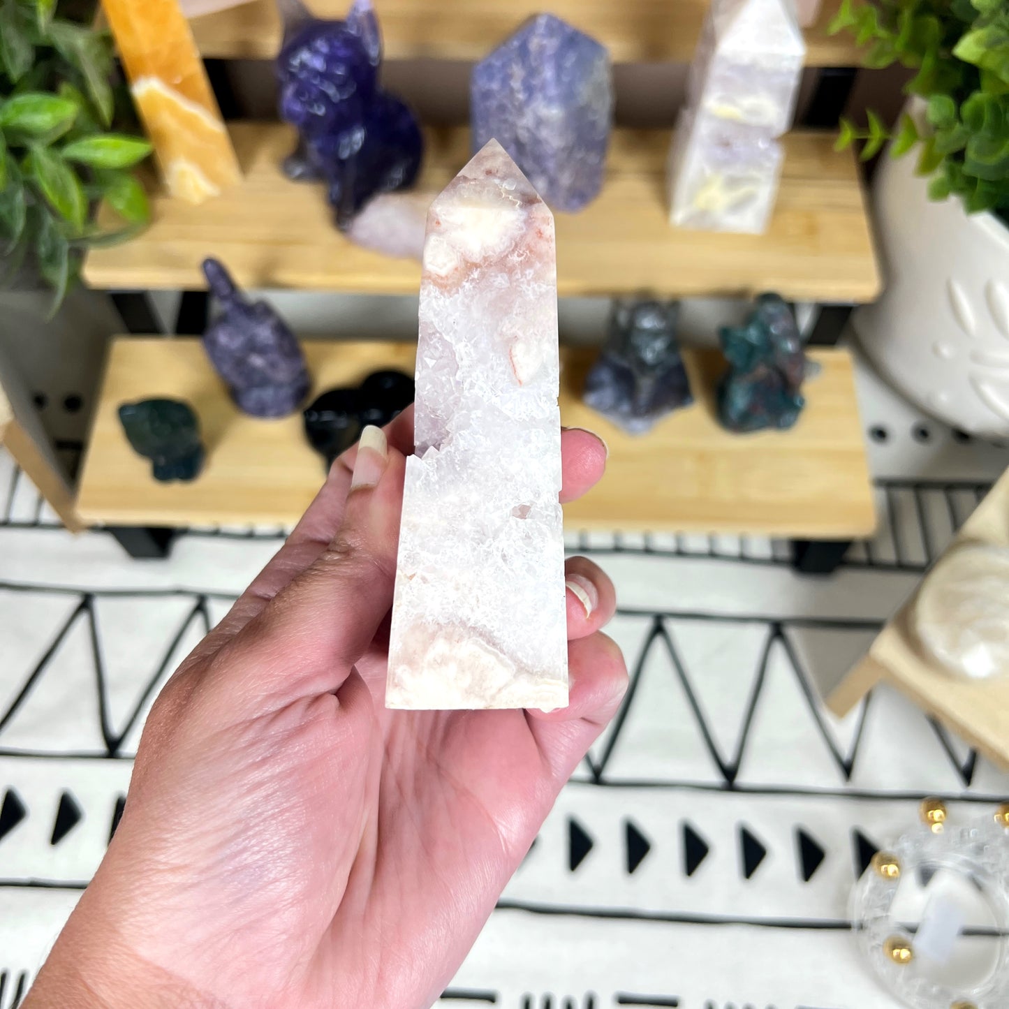 Pink Amethyst with Flower Agate Point