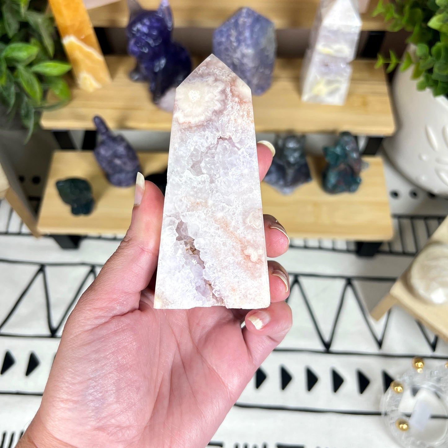 Pink Amethyst with Flower Agate Point