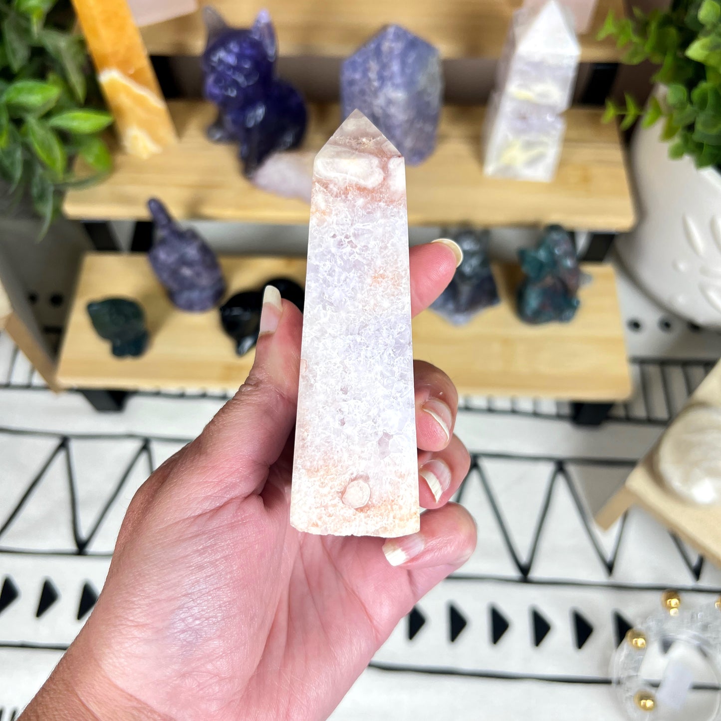 Pink Amethyst with Flower Agate Point
