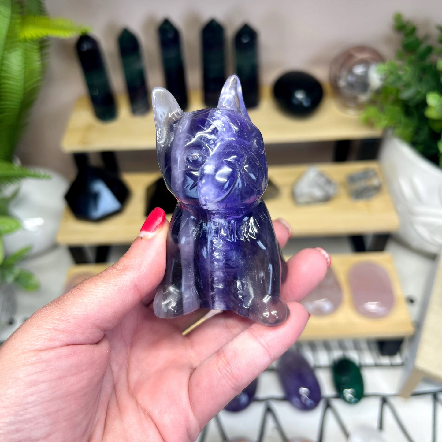 Purple Fluorite French Bull Dog Carving