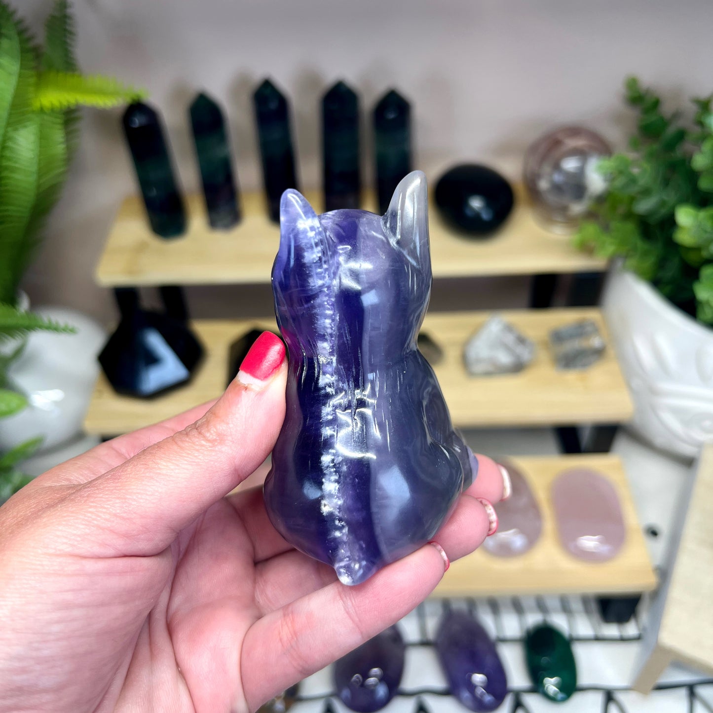 Purple Fluorite French Bull Dog Carving