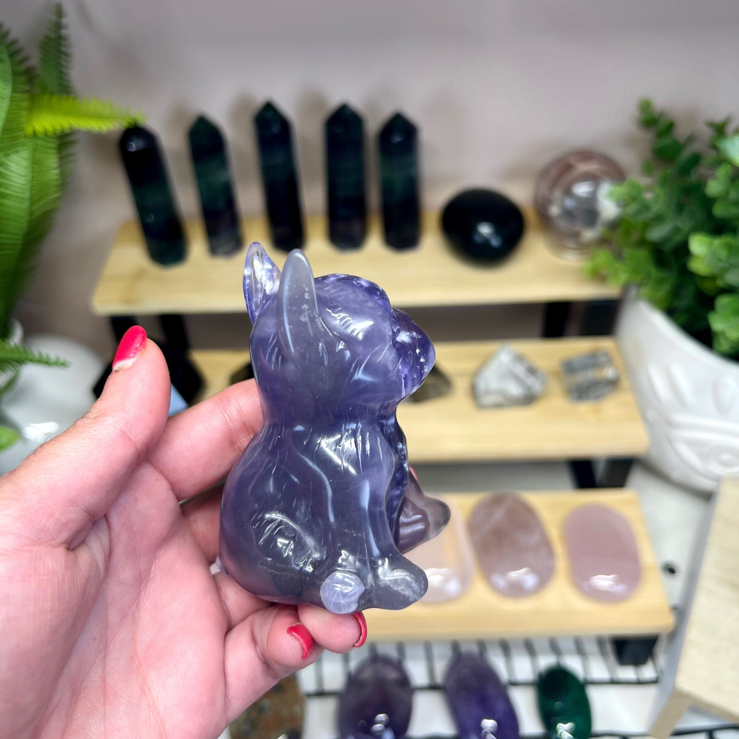 Purple Fluorite French Bull Dog Carving