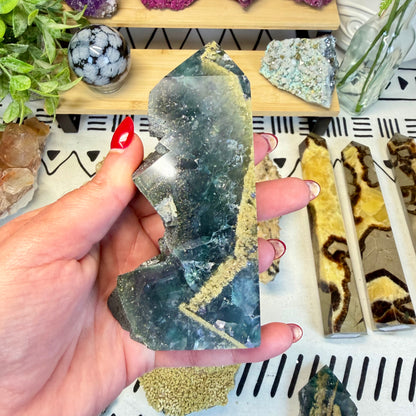 Fluorite With Calcite Point - B