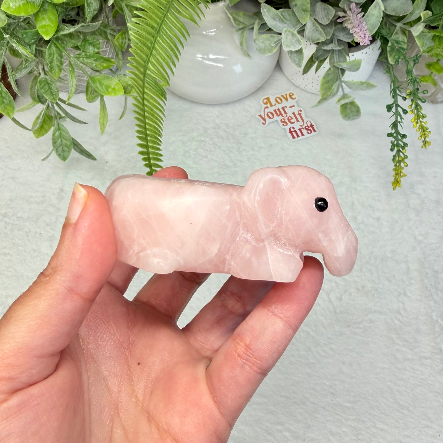 Rose Quartz Elephant Sphere Holder - B