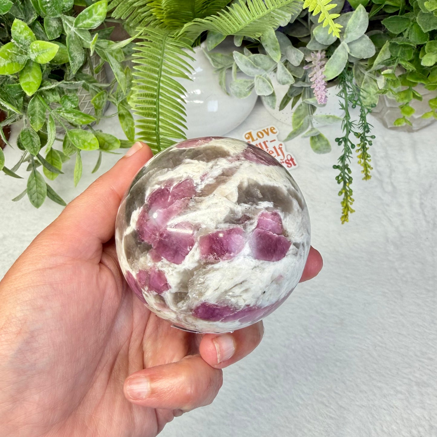 Pink Tourmaline with Smoky Quartz Sphere