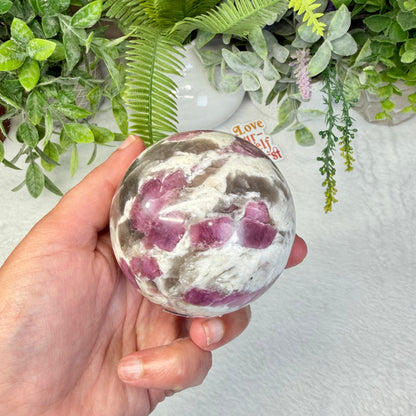 Pink Tourmaline with Smoky Quartz Sphere