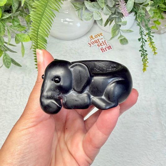 Black Obsidian Elephant Sphere Holder - C