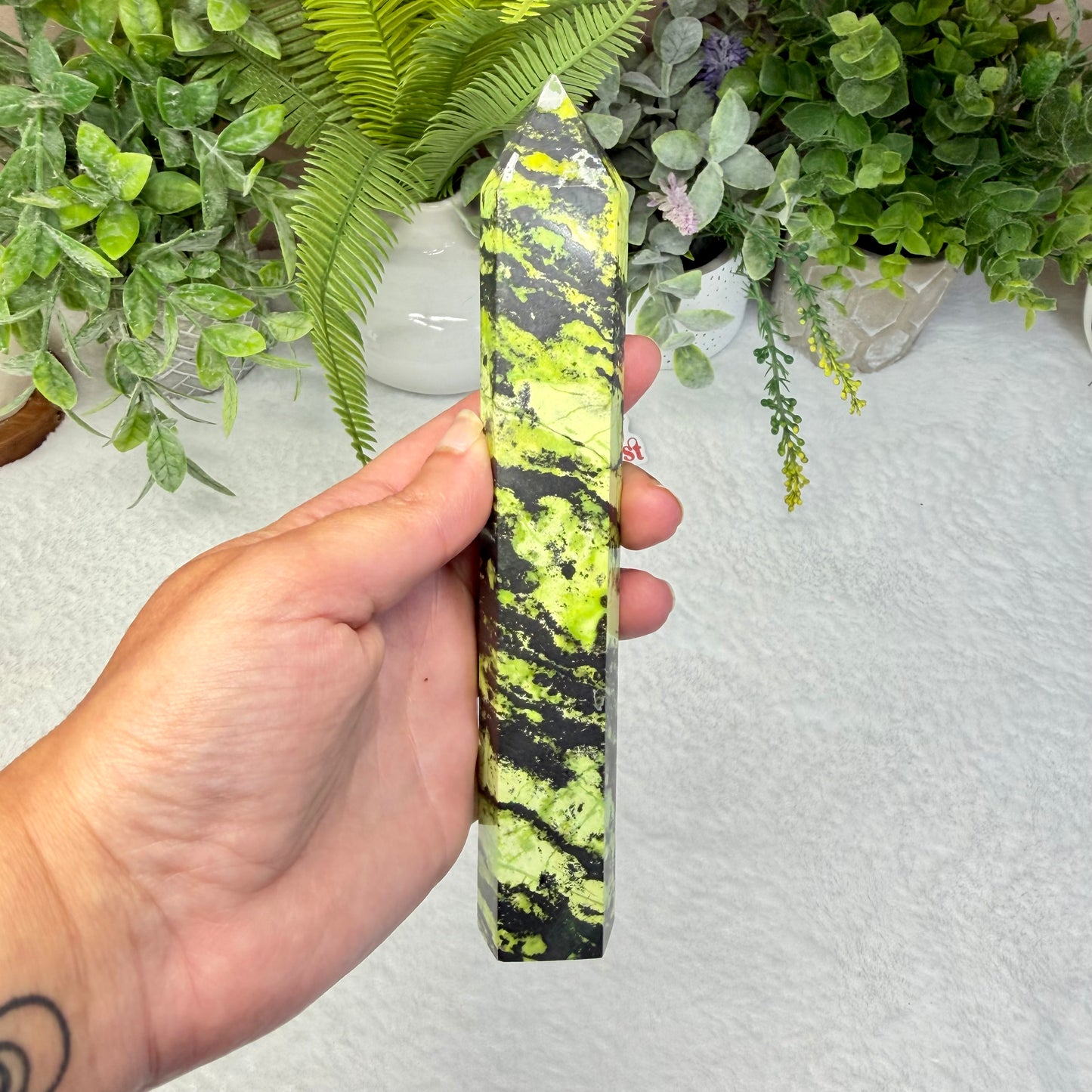 Green Opal With Hematite Tower - B