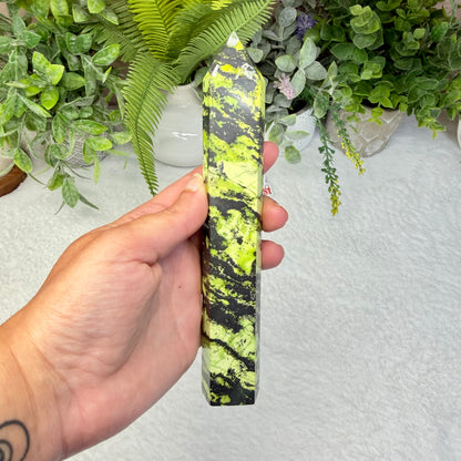 Green Opal With Hematite Tower - B