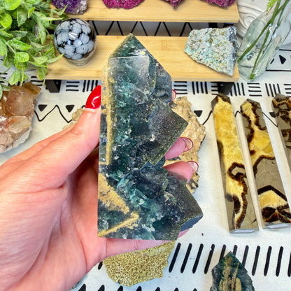 Fluorite With Calcite Point - B