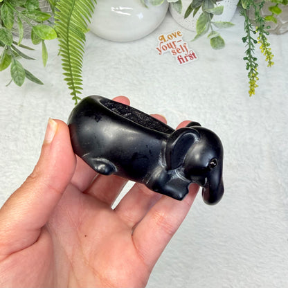 Black Obsidian Elephant Sphere Holder - C