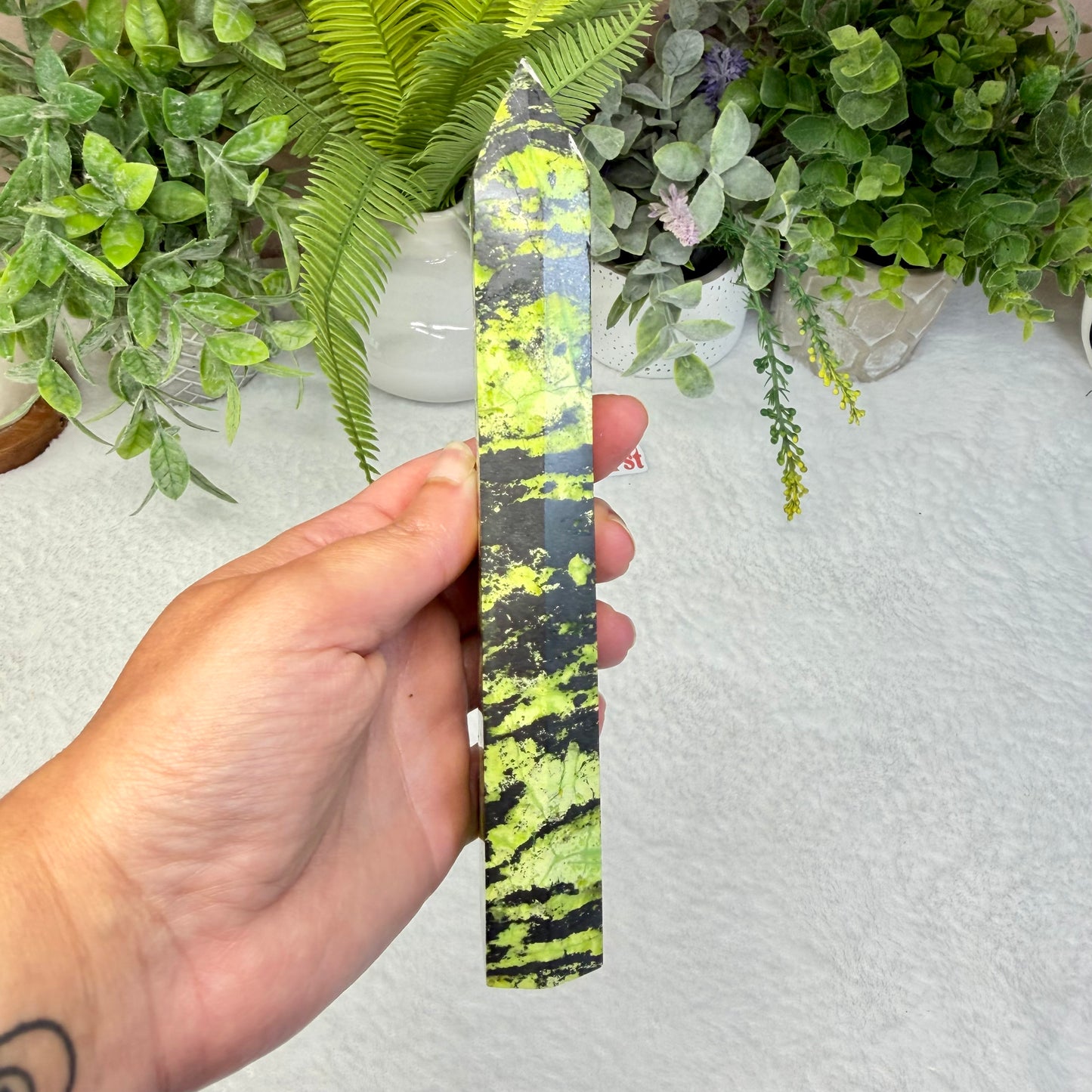 Green Opal With Hematite Tower - B