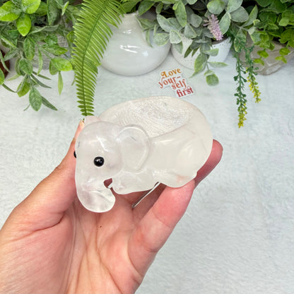 Clear Quartz Elephant Sphere Holder - A