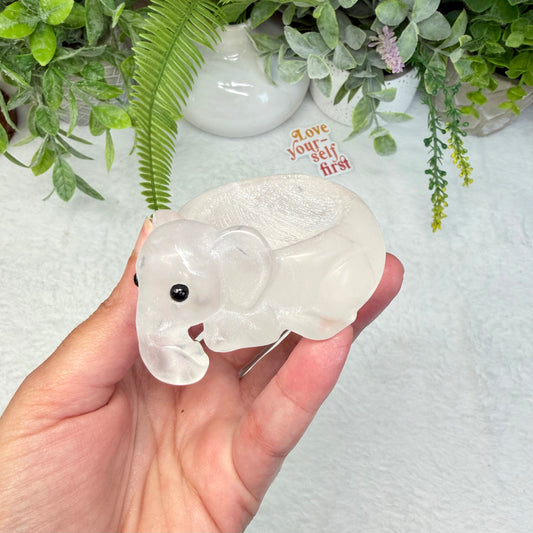 Clear Quartz Elephant Sphere Holder - A