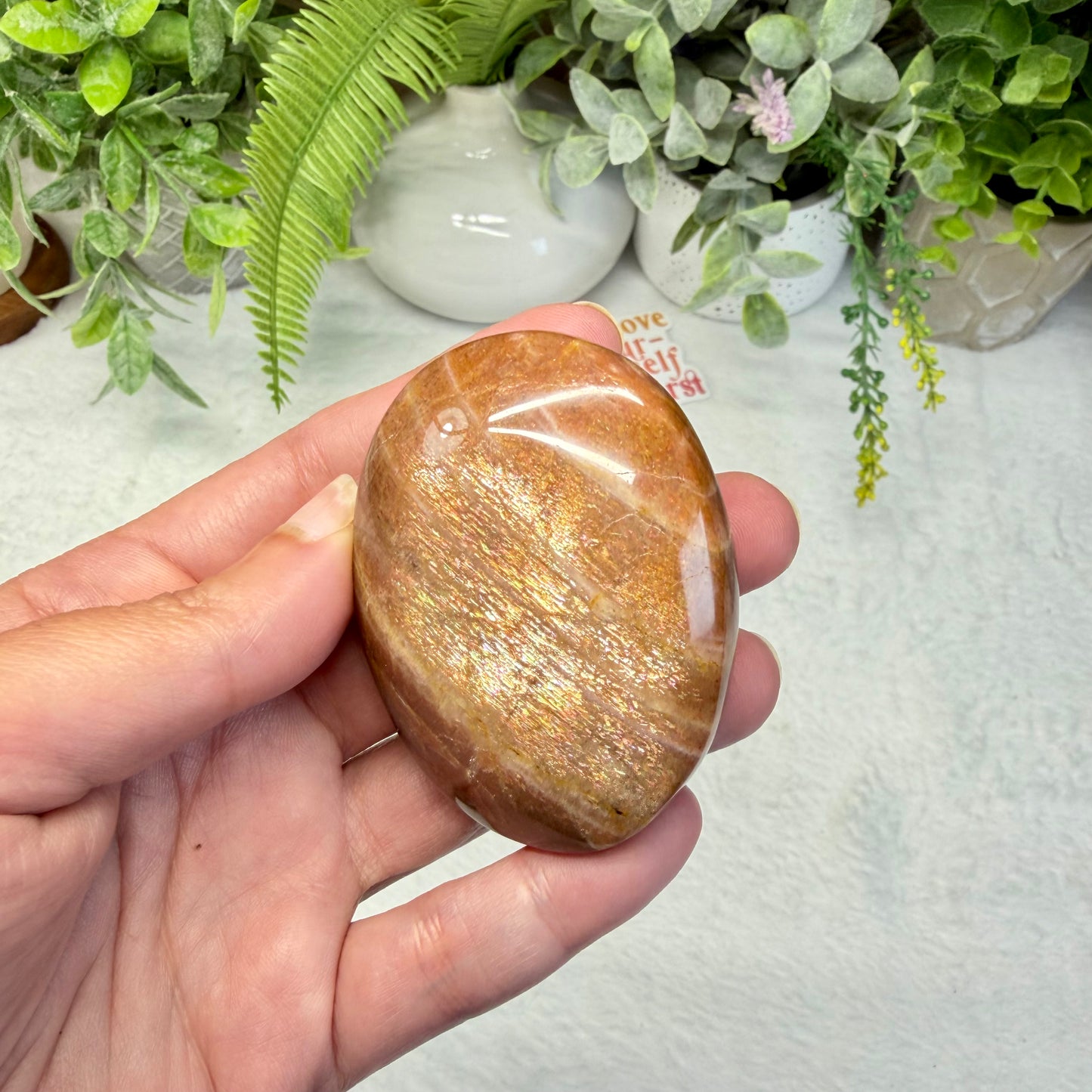 Sunstone With Black Moonstone Palmstone - B