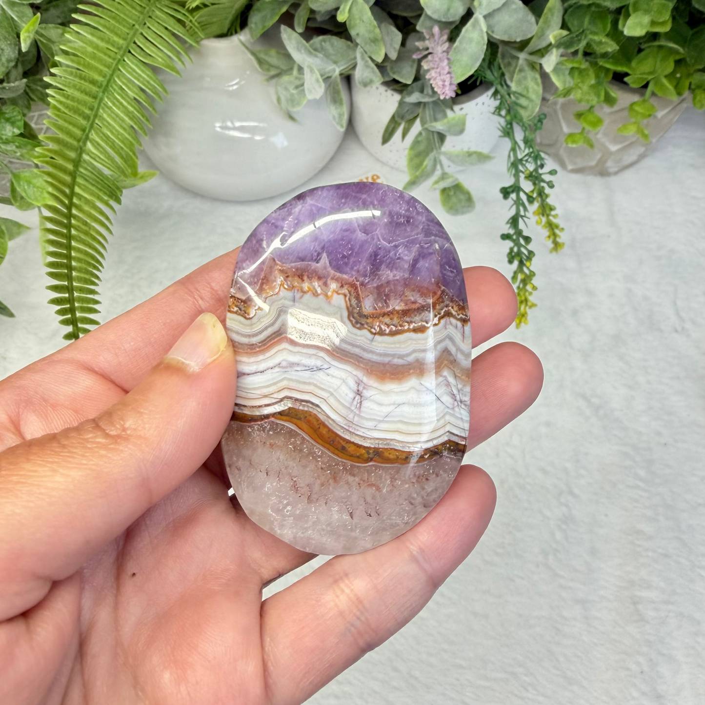 Amethyst With Mexico Agate Palmstone - C
