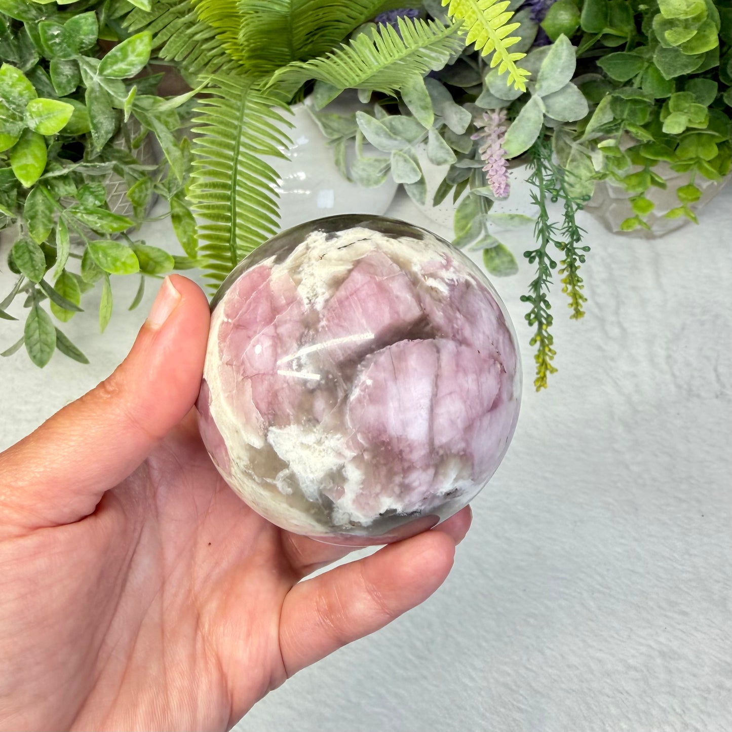 Pink Tourmaline with Smoky Quartz Sphere