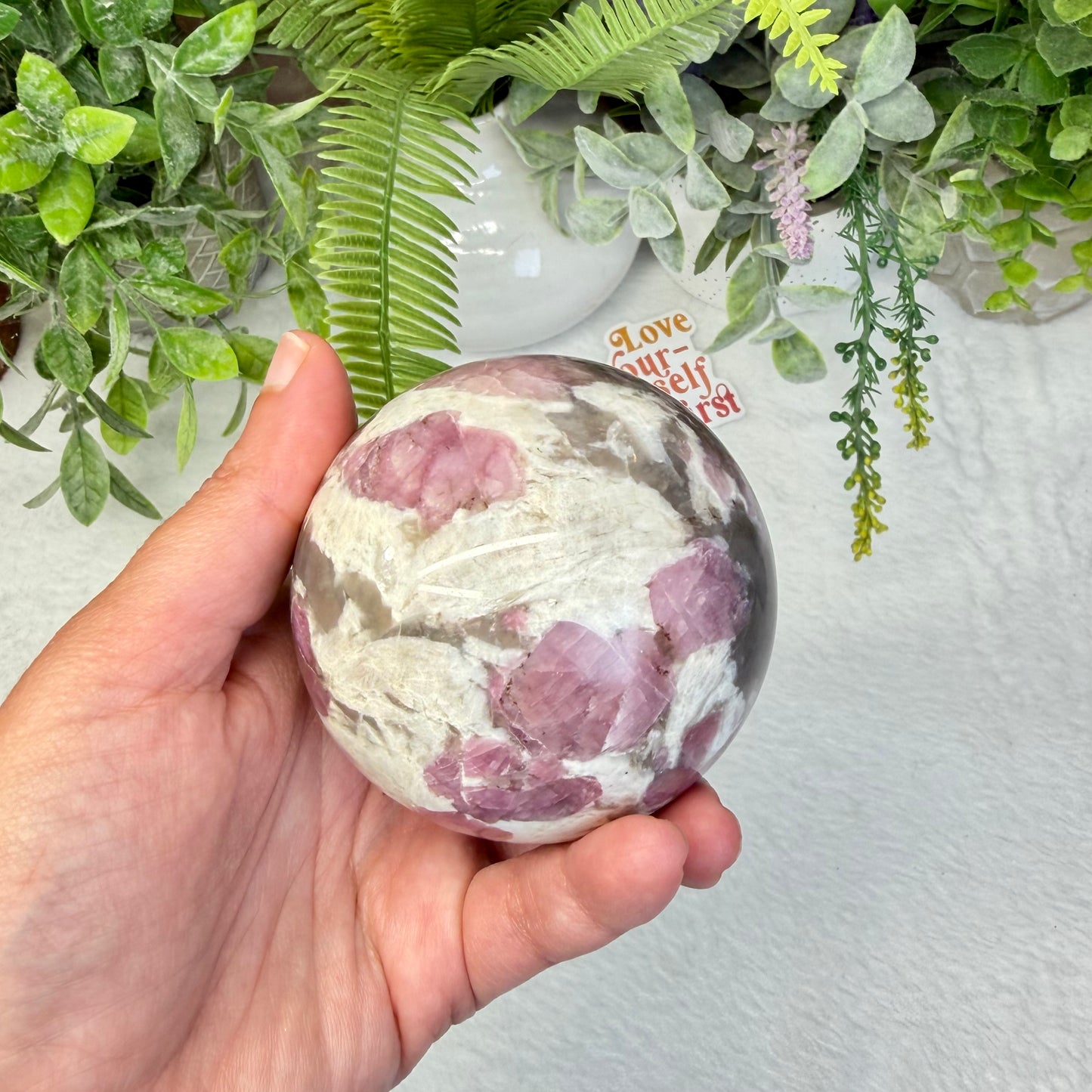 Pink Tourmaline with Smoky Quartz Sphere