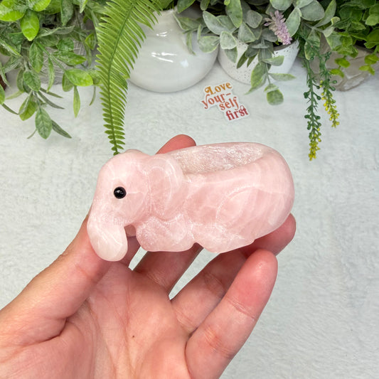 Rose Quartz Elephant Sphere Holder - B