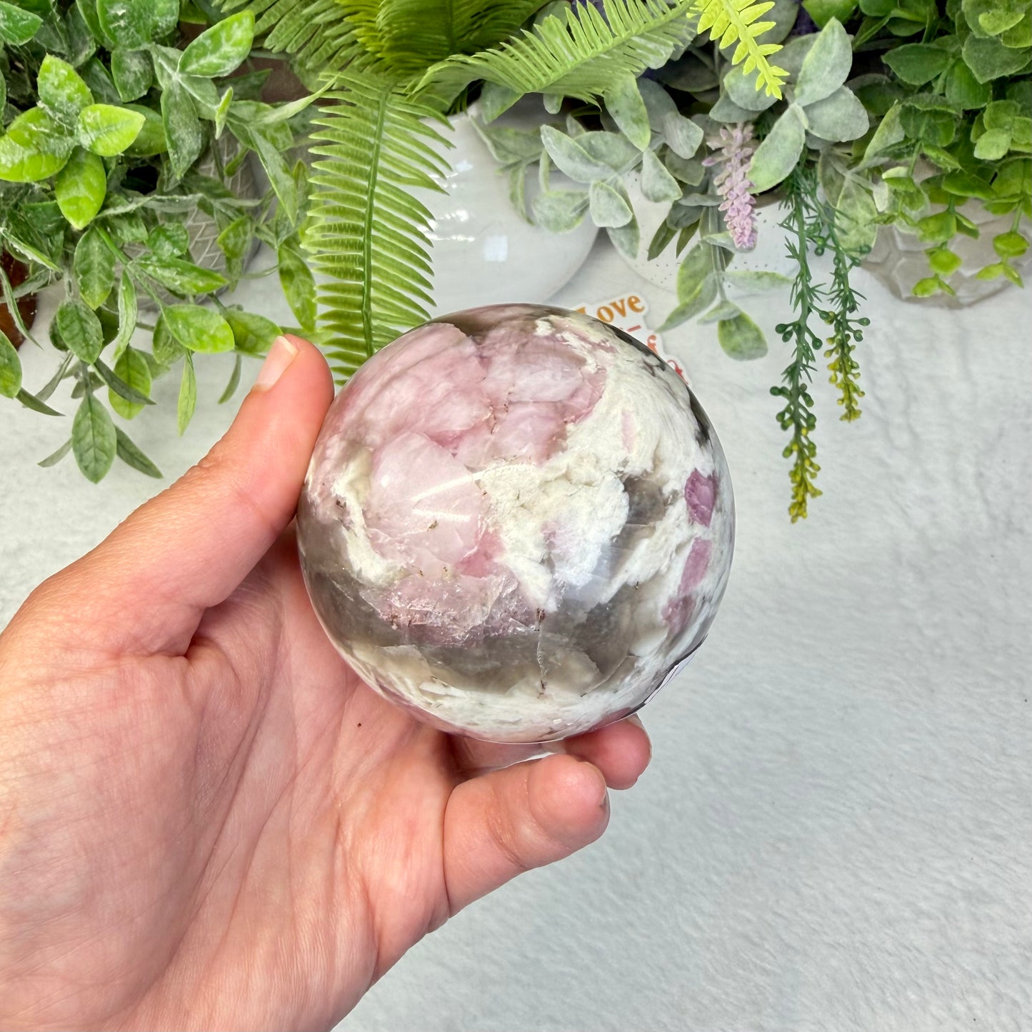 Pink Tourmaline with Smoky Quartz Sphere