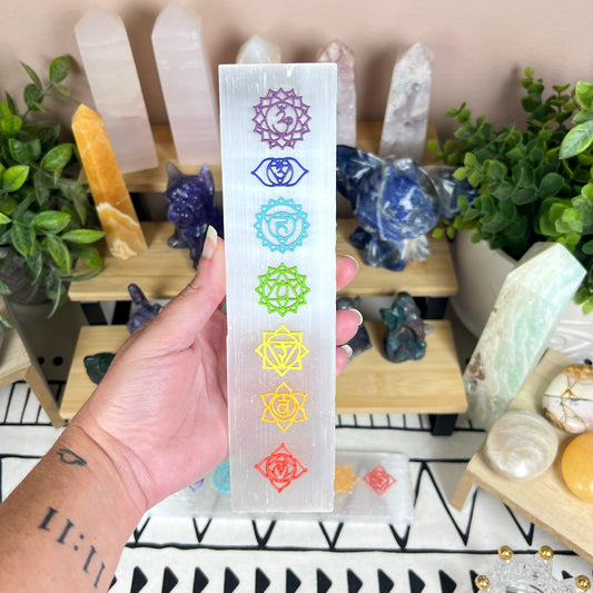 Selenite Flat Tray with 7 Chakras