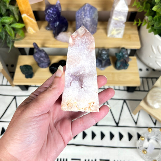 Pink Amethyst with Flower Agate Point