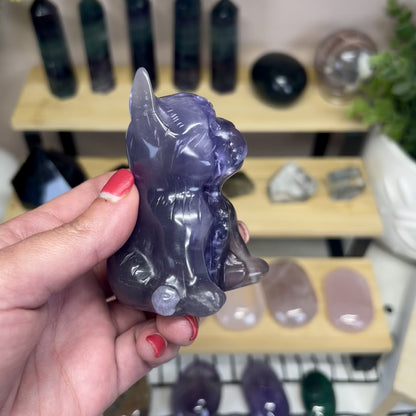 Purple Fluorite French Bull Dog Carving