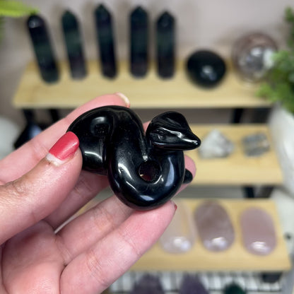 Black Obsidian Snake Carving