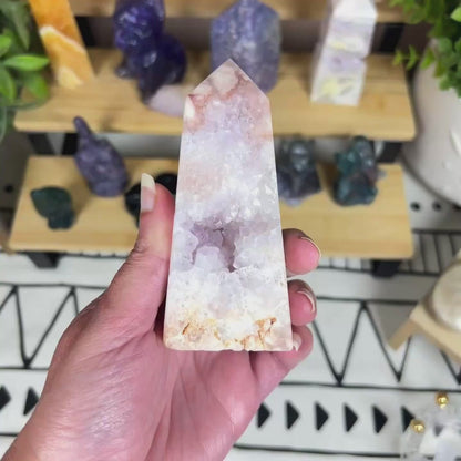 Pink Amethyst with Flower Agate Point